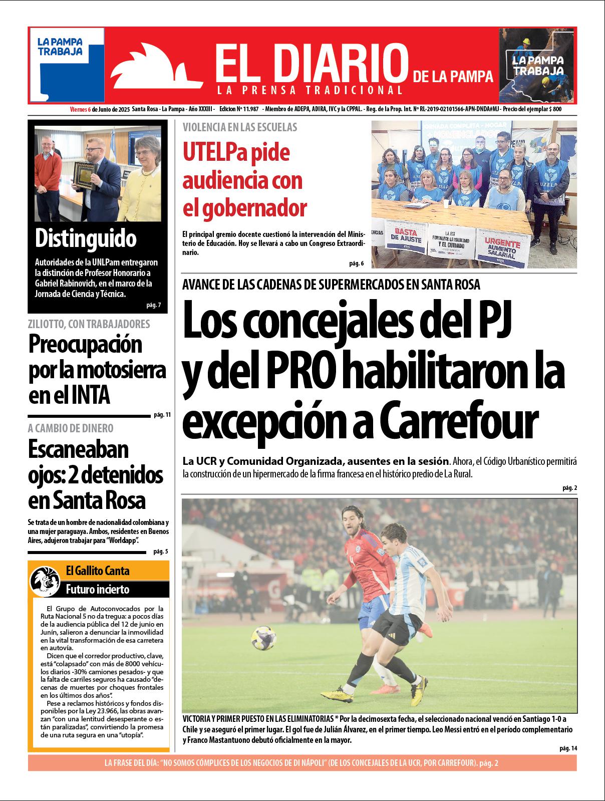 Tapa de El Diario en papel  viernes 06 de junio de 2025
